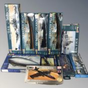 A group of Revell naval and aircraft modelling kits.