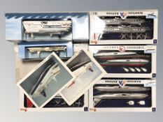 Four New Ray North-West Airlines and American Airlines aircraft scale modelling kits,