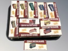 Eleven Atlas Editions British buses die cast models in boxes.