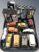 A group of New Ray 1:32 scale die cast cars in boxes and several further die cast vehicles,