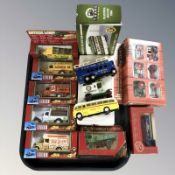 Various die cast delivery vans, tram, etc, including Matchbox.