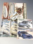 Assorted naval and car scale modelling kits including Airfix,