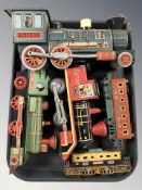 A group of Japanese tin plate locomotives and tenders.