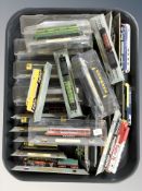 A quantity of die cast scale locomotives on plinths.