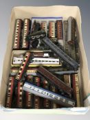 Various tin plate passenger cars, locomotives, die cast examples including Triang.