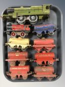 A group of 20th century tin plate locomotives and passenger cars.