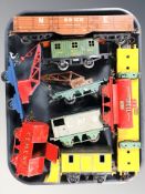 A group of 20th century tin plate rolling stock, cranes, etc.