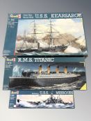 Three Revell naval modelling kits The Titanic,