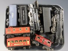 A group of 20th century tin plate locomotives and passenger cars including Lionel.
