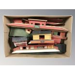 A group of wooden railway buildings and decorations (one box)