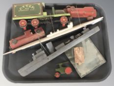 A hand made wooden model delivery van, several further models including ships, etc.