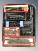 A group of die cast and tin plate locomotives including Airfix and Hornby, some boxed.