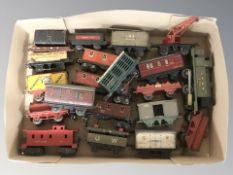 Various 20th century tin plate locomotives, wagons and rolling stock.