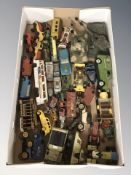 Assorted 20th century die cast vehicles, Dinky tanks, delivery vans, etc.
