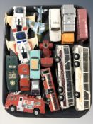 A group of 20th century die cast cars, buses and other vehicles including Dinky.