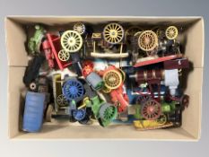 A group of scale model locomotives, steam engines, etc.