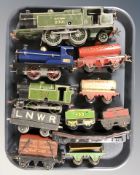 A group of 20th century tin plate locomotives and passenger cars.
