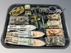 20th century tin plate military vehicles including Corgi tanks, Dinky patrol boats,