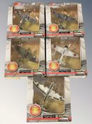 Five Corgi Warbirds scale aircraft models in boxes.