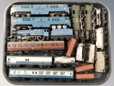 A group of die cast OO gauge locomotives, passenger cars and wagons including Hornby.