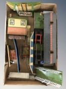 A group tin plate model railway buildings and decorations
