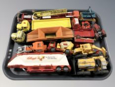 20th century tin plate construction vehicles, Corgi Major Toys fire engine, etc.