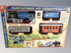 A battery operated electric train set.