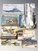 A group of aircraft and naval scale modelling kits including Revell,
