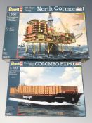 A Revell Offshore Oil Rig North Cormorant model set and a further container ship Colombo Express