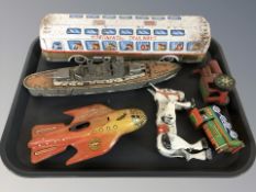 A group of tin plate die cast models including Japanese Kyoei bus,
