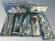 Seven Revell naval scale modelling kits (one box)