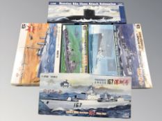 A group of naval scale modelling kits all Trumpeter