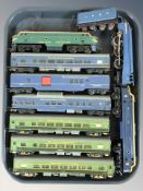 A group of die cast OO gauge locomotives and passenger cars including Triang.