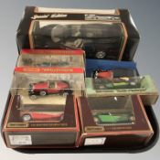 A Maisto Jaguar XJ220 1:18 scale die cast car in box, and several further Matchbox cars.