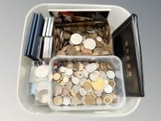 Assorted world coins, crowns, pre-decimal, Turkish banknotes,