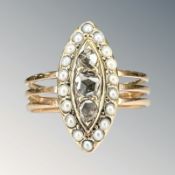 An antique gold pearl and old-cut diamond ring, size M CONDITION REPORT: 3.