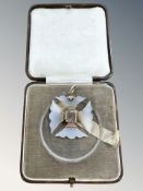 A fine quality agate and gold-mounted memorial cross pendant, set with hair,