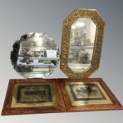 An Art Deco circular frameless mirror, diameter 50 cm,