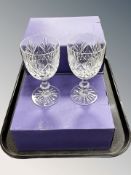 Three boxed pairs of Edinburgh Crystal Iona crystal goblets, height 16 cm.