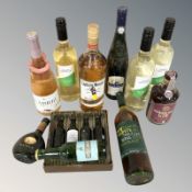 Ten various bottles of alcohol including gin, white wine, mulled wine, rum,