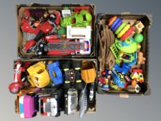 Assorted modern toys, vehicles, Transformers toy, etc.