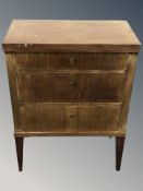 A 19th century continental mahogany three drawer chest, 50 cm W x 27 cm D x 67 cm H.