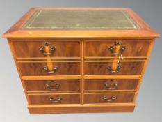 A reproduction yew wood chest, 94 cm x 61 cm x 77 cm.