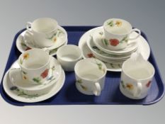Seventeen pieces of Wedgwood Cornflower coffee china designed by Susie Cooper.