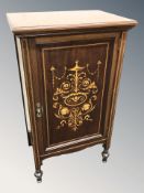 A late Victorian mahogany and satinwood inlaid music cabinet, 52 cm x 37 cm x 89 cm.