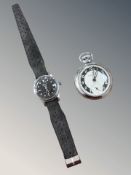 A stainless steel Burgana calendar wristwatch and an Ingersoll Triumph pocket watch