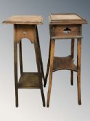 An oak Arts and Crafts jardiniere stand, plus another similar.