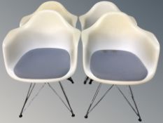 Set of four contemporary Vitra moulded plastic and chrome armchairs,