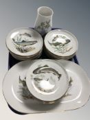 Twenty four German Colditz porcelain plates decorated with fishes and a Bing & Grondahl porcelain