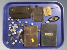 A group of buttons, navy certificate of discharge, other ephemera, brass buckle with Prussian crest,